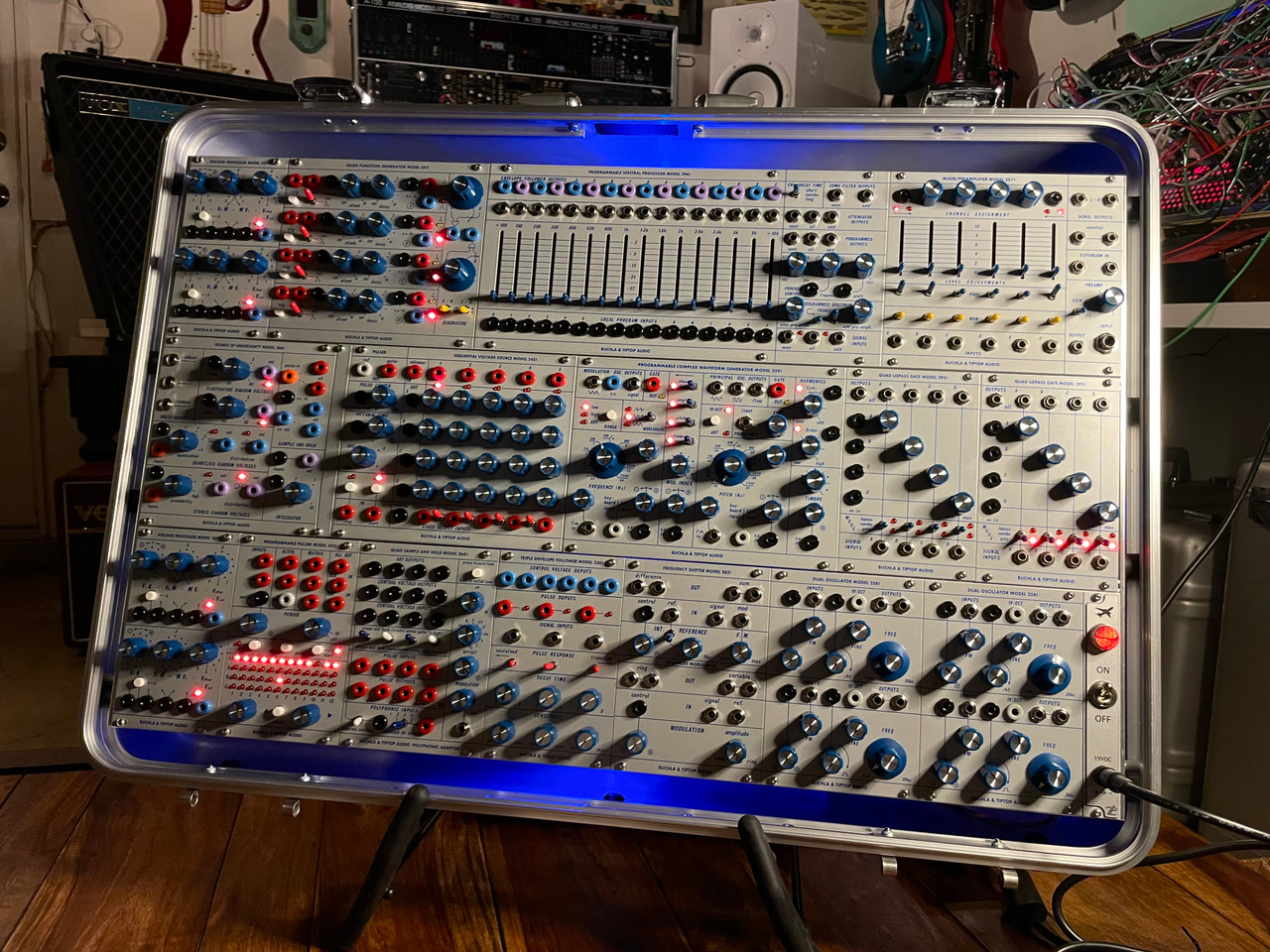 Buchla Tiptop 200t series with BPNYC ZERO Halliburton Eurorack Modular Travel Case NOS SILVER 122hp 9U